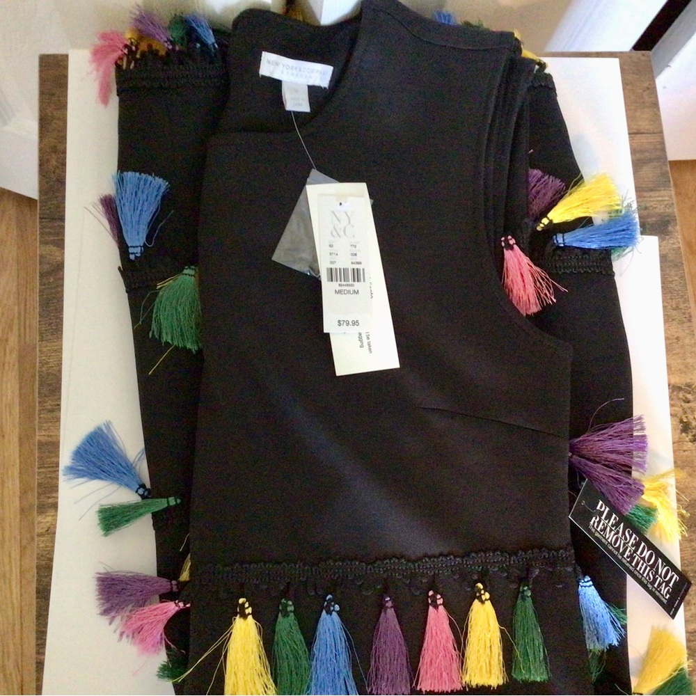 NWT New York & Co. MIDI Sleeveless Dress with Multi-Colored Tassels M - Picture 7 of 7